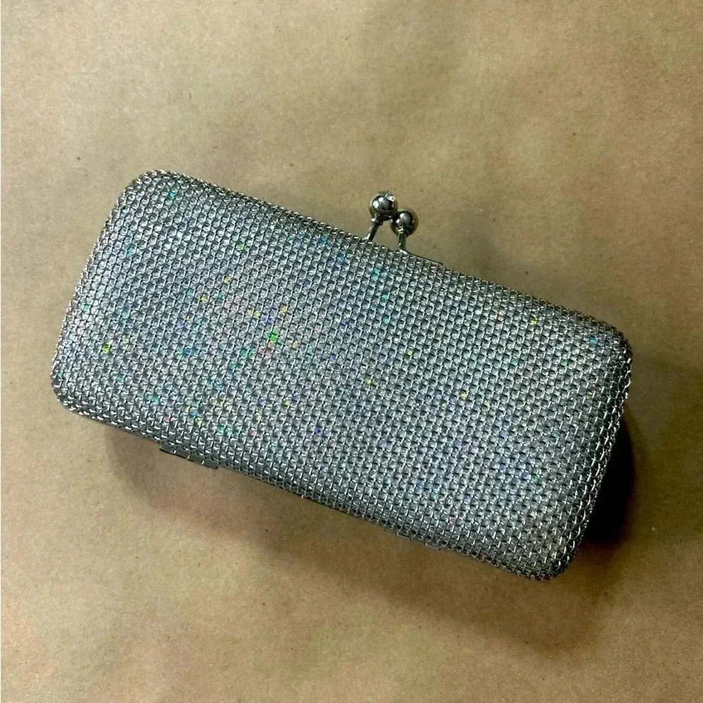 Bella Collection Small Shiny Silver Chain Clutch Or Sunglasses Case